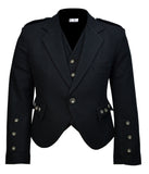 Scottish Black Tweed Argyle Kilt Jacket With Waistcoat/Vest - Sizes 36"- 54"