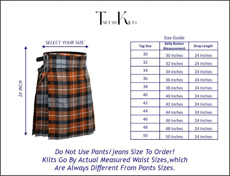 Graham of Montrose Weathered Tartan Kilt sizes