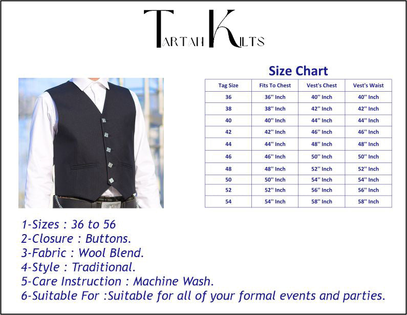 Scottish Formal 5 Buttons Kilt Waistcoat/Vest