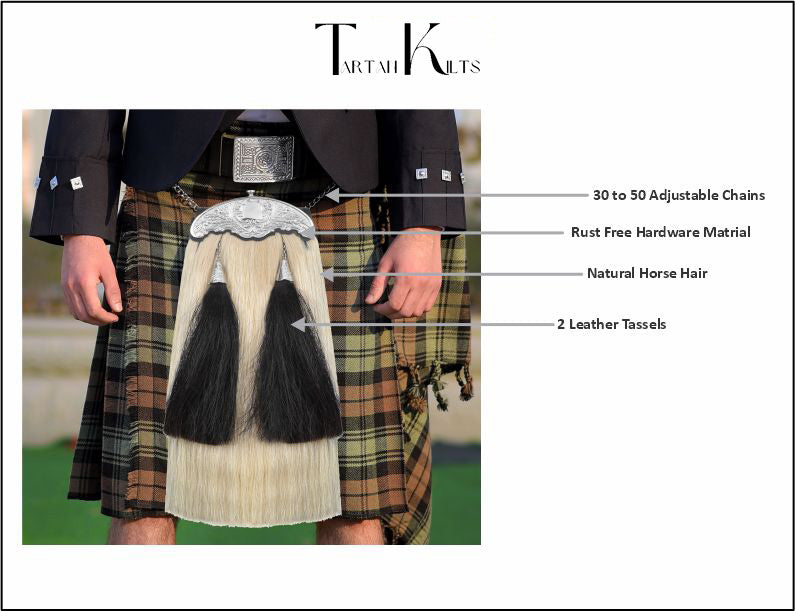 Premium Leather Sporran for Men - Ideal Kilt Accessories for Men, Scottish Kilt Sporran with Chain Belt Art # 12
