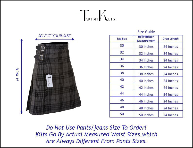 Men's 8 Yard Kilt for Men, Men's Deluxe Kilt, Scottish Tartan Kilt, Highland Wedding Kilt, Grey Watch Kilt