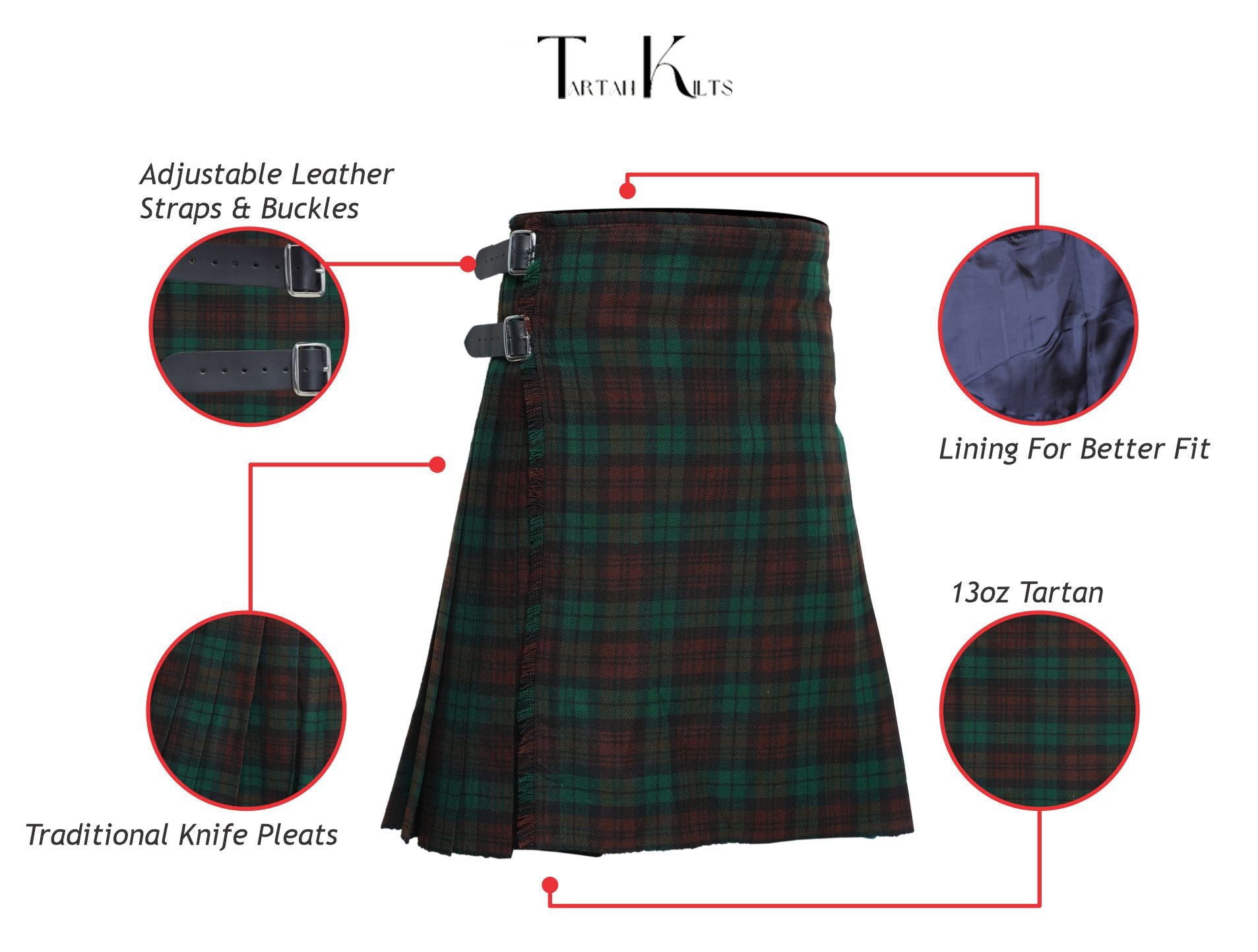 Men's 8 Yard Kilt for Men, Men's Deluxe Kilt, Scottish Tartan Kilt, Highland Wedding Kilt, Brown Watch Kilt