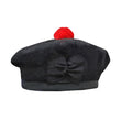 Scottish Black Wool Blended Balmorals Hat With Red Pompom on Top
