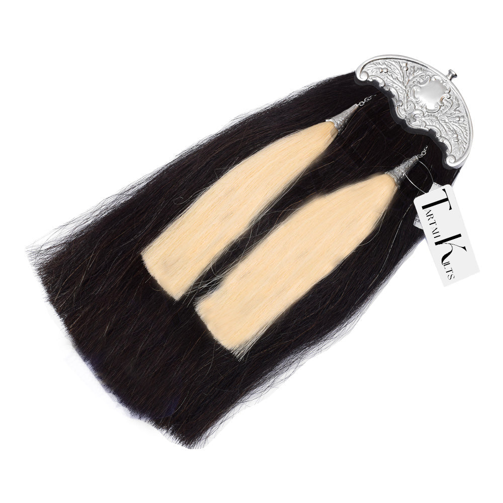 Scottish Military Long Horse Hair Sporran, Chrome Cantle with 2 White Tassels