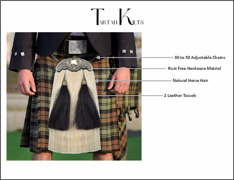 Premium Leather Sporran for Men - Ideal Kilt Accessories for Men, Scottish Kilt Sporran with Chain Belt Art # 11