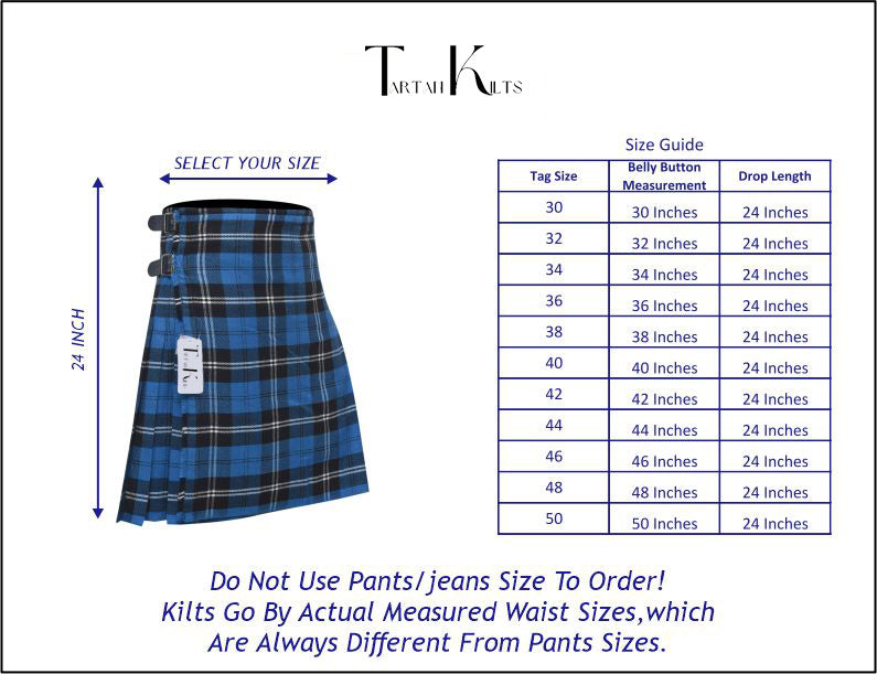 Men's 8 Yard Kilt for Men, Men's Deluxe Kilt, Scottish Tartan Kilt, Highland Wedding Kilt, Blue Ramsay Kilt