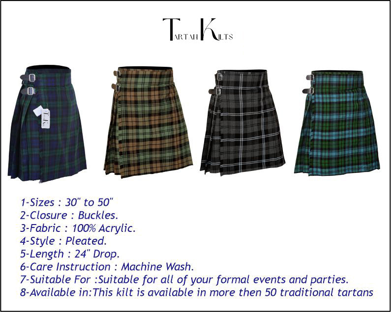 Men's 5 Yard Scottish Tartan Kilt, Highland Wedding Kilt, Black Watch Tartan Kilt