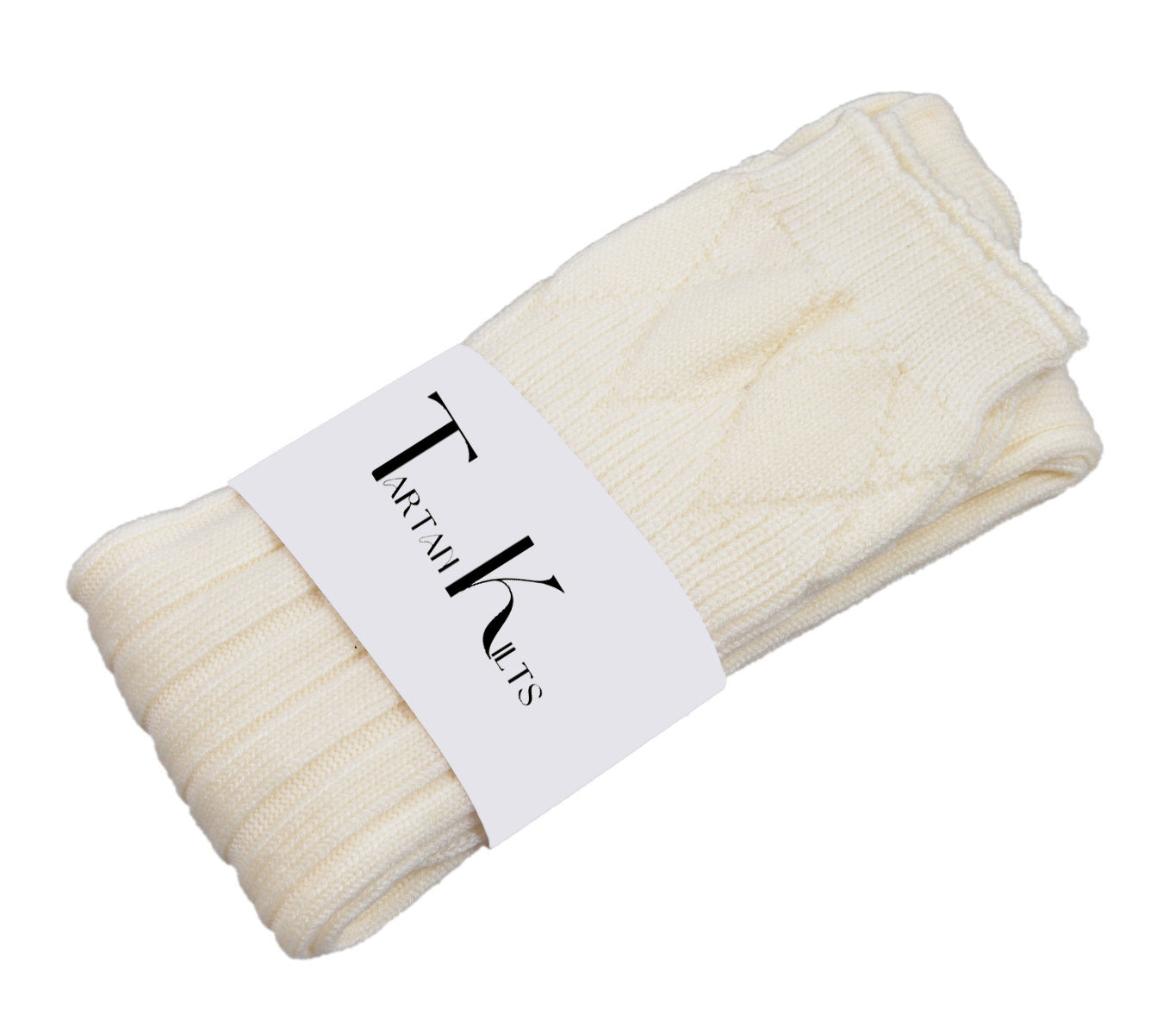 Scottish Square Kilt Hose for Men, Ribbed Socks for USA Shoe Sizes - Off White