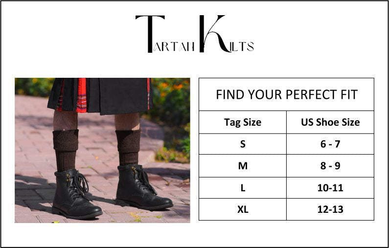 Scottish Square Kilt Hose for Men, Ribbed Socks for USA Shoe Sizes - White