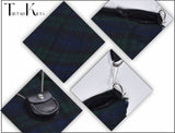 Traditional Scottish Women Tartan Bag Pleated Crossbody Purse - Adjustable Straps, Zip Closure Black Watch Tartan