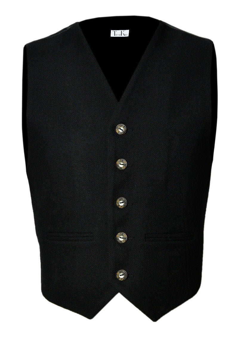Scottish Black Tweed Argyle Kilt Jacket With Waistcoat/Vest - Sizes 36"- 54"