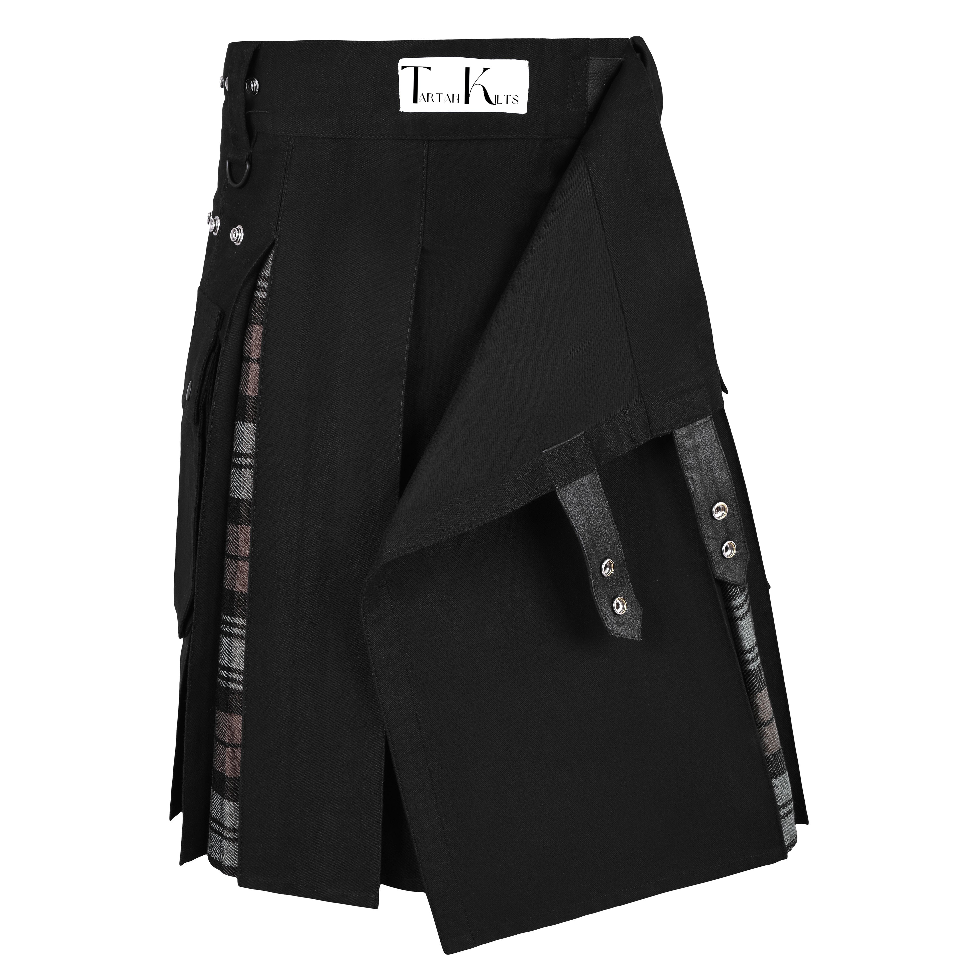 Men's Black Watch Weathered Tartan Hybrid Kilt with Cargo Pockets, Utility Kilt