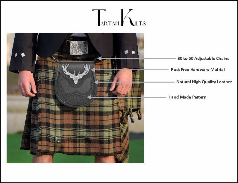 Premium Leather Sporran for Men - Ideal Kilt Accessories for Men, Scottish Kilt Sporran with Chain Belt Art # 6