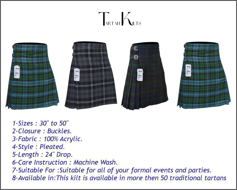 Men's 8 Yard Kilt for Men, Men's Deluxe Kilt, Scottish Tartan Kilt, Highland Wedding Kilt, Campbell Ancient Kilt