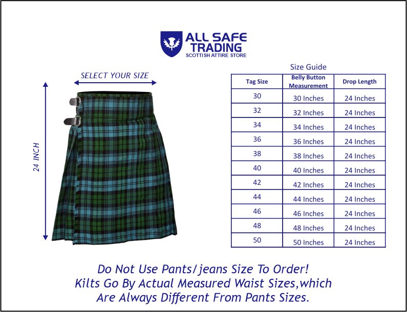 Men's 5 Yard Scottish Tartan Kilt, Highland Wedding Kilt, Campbell Ancient Tartan Kilt
