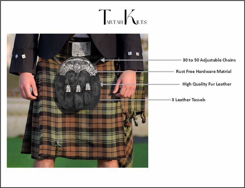 Premium Leather Sporran for Men - Ideal Kilt Accessories for Men, Scottish Kilt Sporran with Chain Belt Art # 4