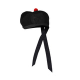 Scottish Black Wool Glengarry Hat with Red Pompom