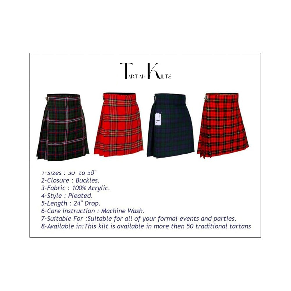 Authentic Scottish Men's Tartan Kilts - Highland Light Weight Value Kilt Embrace Your Heritage with Comfort Scottish National Tartan Kilt