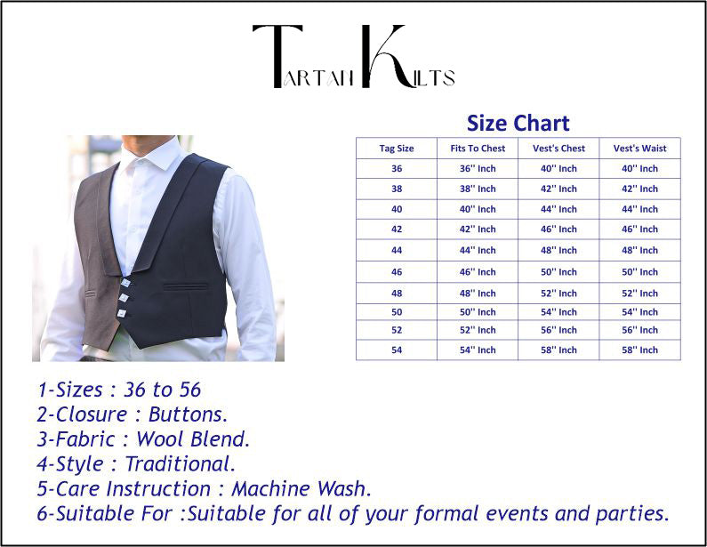 Prince Charlie Black Kilt Waistcoat/Vest - Scottish Elegance for All Your Formal Occasions