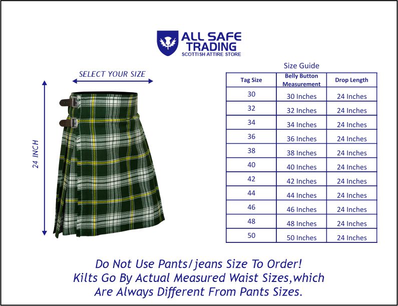 Men's 5 Yard Scottish Tartan Kilt, Highland Wedding Kilt, St. Patrick Tartan Kilt