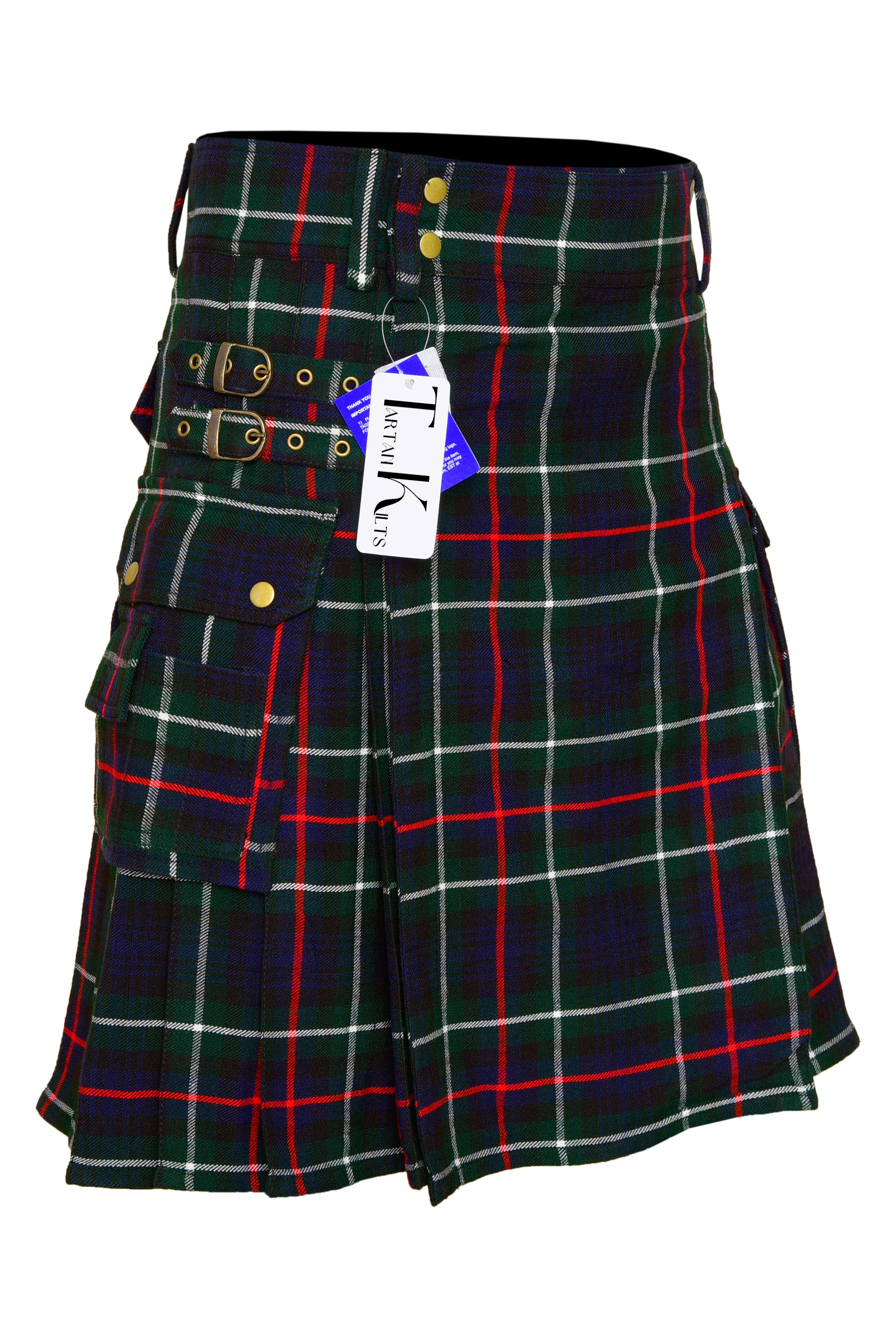 Scottish Men's Modern Mackenzie 16oz Tartan Pockets Utility Kilt, Cargo Kilt