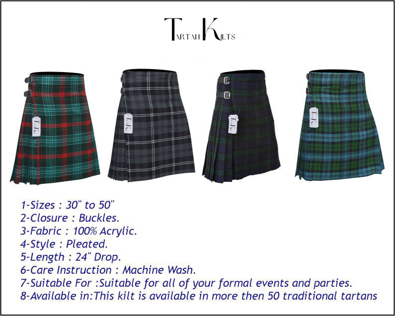 Men's 8 Yard Kilt for Men, Men's Deluxe Kilt, Scottish Tartan Kilt, Highland Wedding Kilt, Ross Hunting Kilt