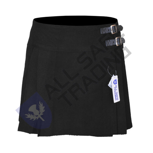 Women's 16'' Black Tartan Pleated Billie Kilt Skirt