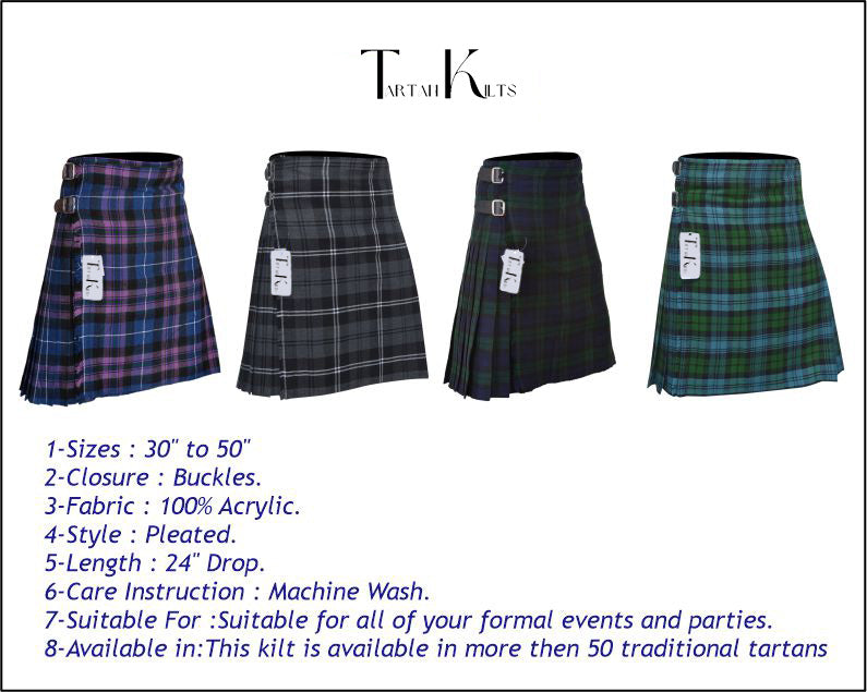 Men's 8 Yard Kilt for Men, Men's Deluxe Kilt, Scottish Tartan Kilt, Highland Wedding Kilt, Pride of Scotland Kilt