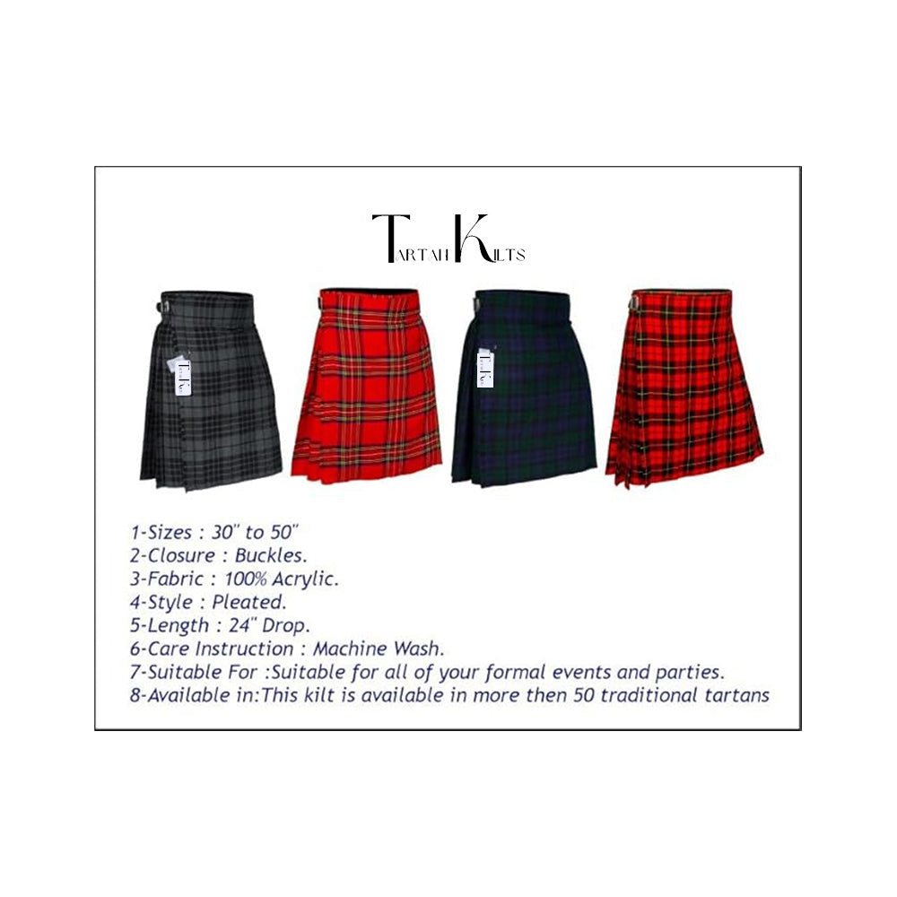 Authentic Scottish Men's Tartan Kilts - Highland Light Weight Value Kilt Embrace Your Heritage with Comfort Wallace Tartan Kilt