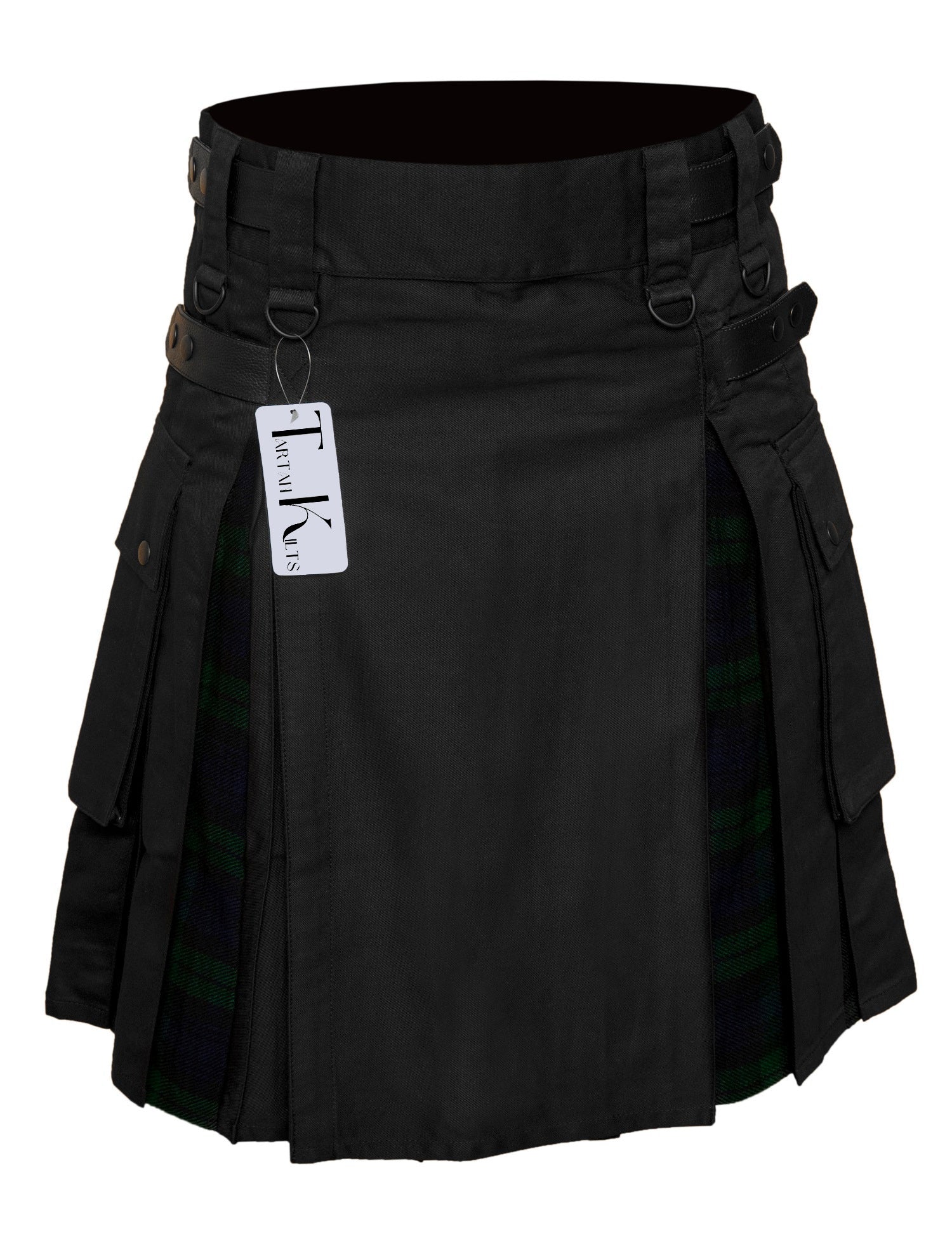 Men's Black watch Tartan Hybrid Kilt with Cargo Pockets, Utility Kilt