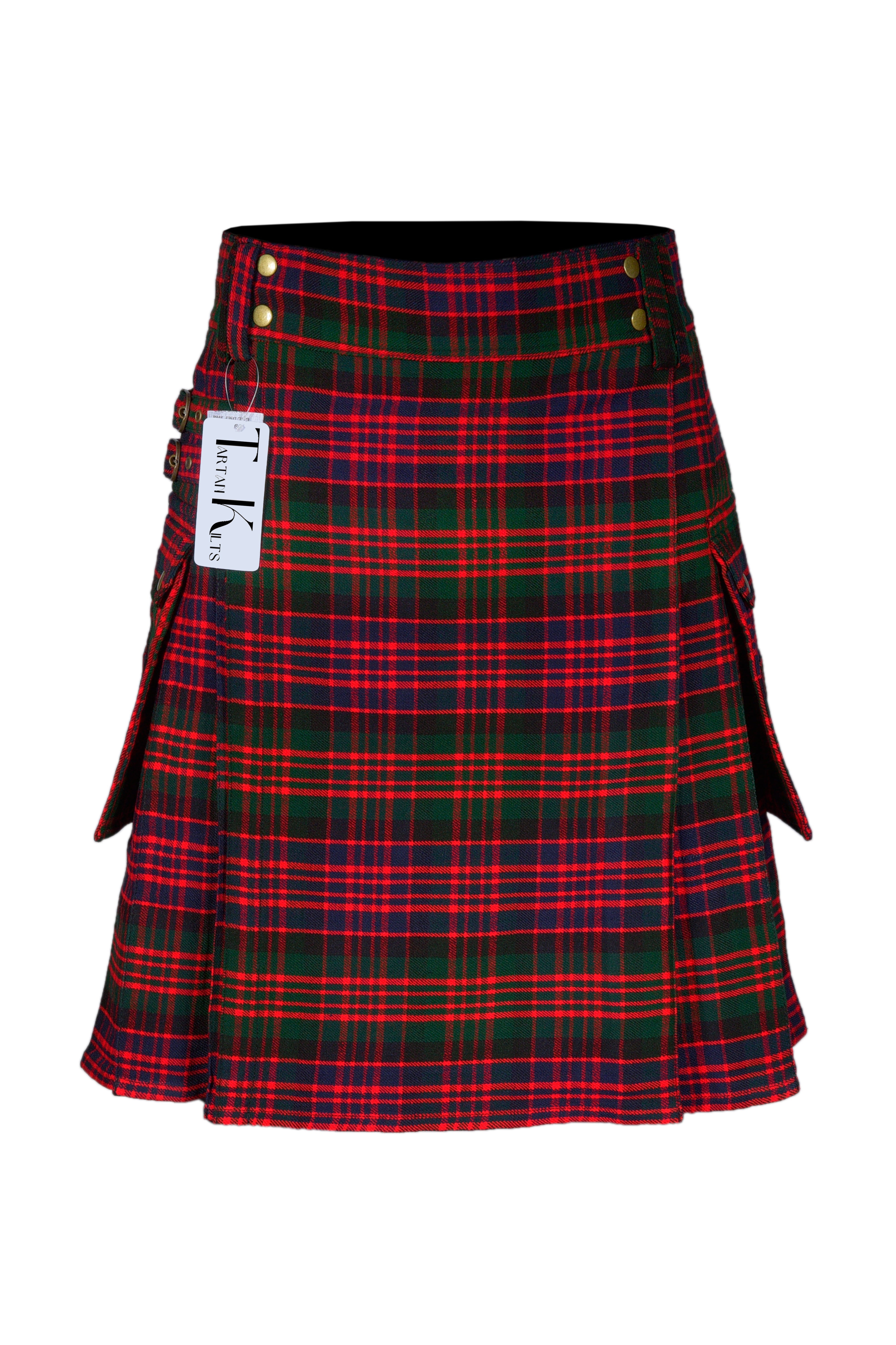 Scottish Men's Modern Macdonald 16oz Tartan Pockets Utility Kilt, Cargo Kilt