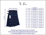 Spirit of Scotland Tartan Kilt sizes