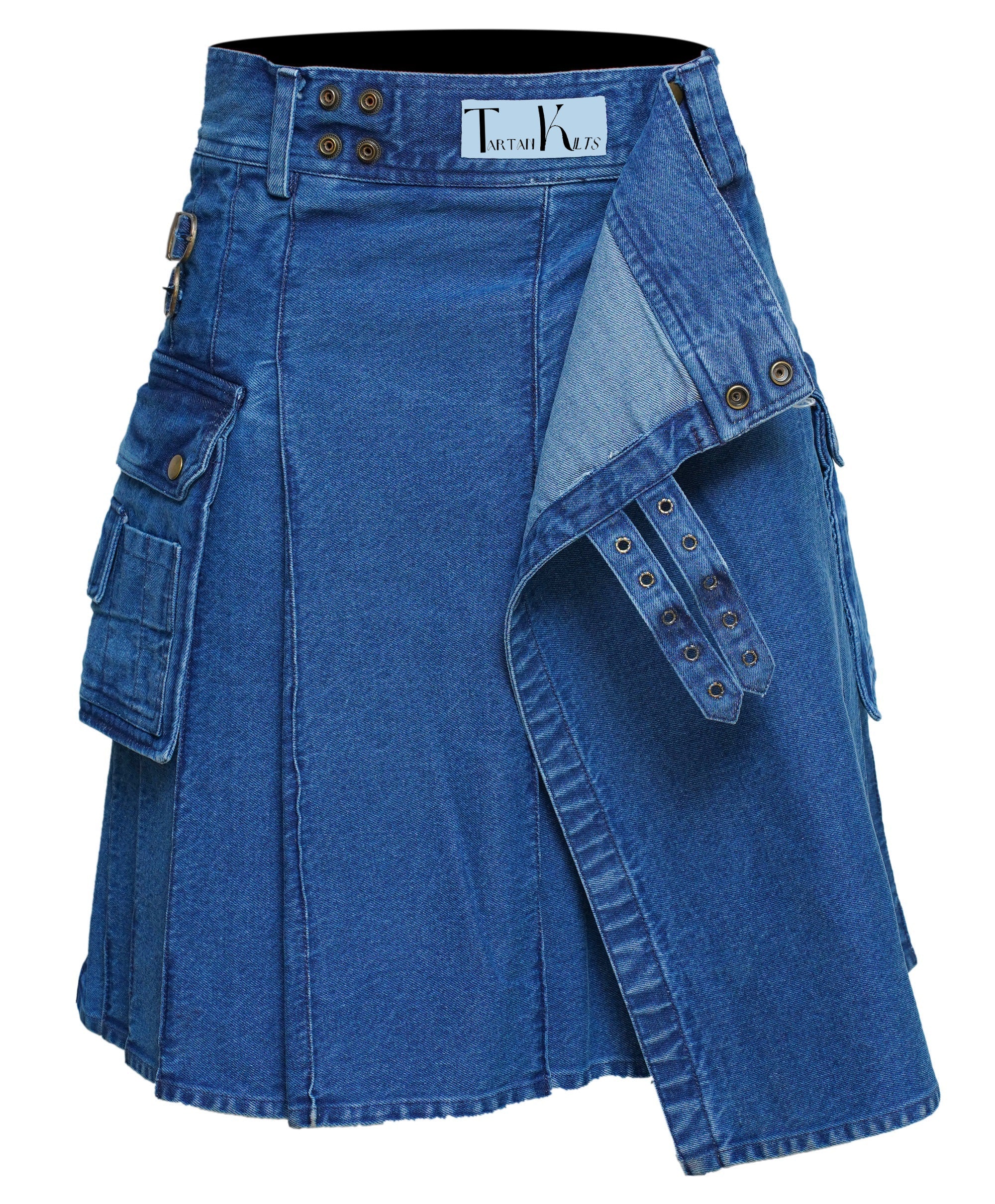 Men's Deluxe Utility Denim Kilt - Modern Utility Kilt for Men, Authentic Jean Kilts with Tactical Style