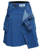 Men's Deluxe Utility Denim Kilt - Modern Utility Kilt for Men, Authentic Jean Kilts with Tactical Style