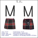 Traditional Scottish Women Tartan Bag Pleated Crossbody Purse - Adjustable Straps, Zip Closure Black Stewart Tartan