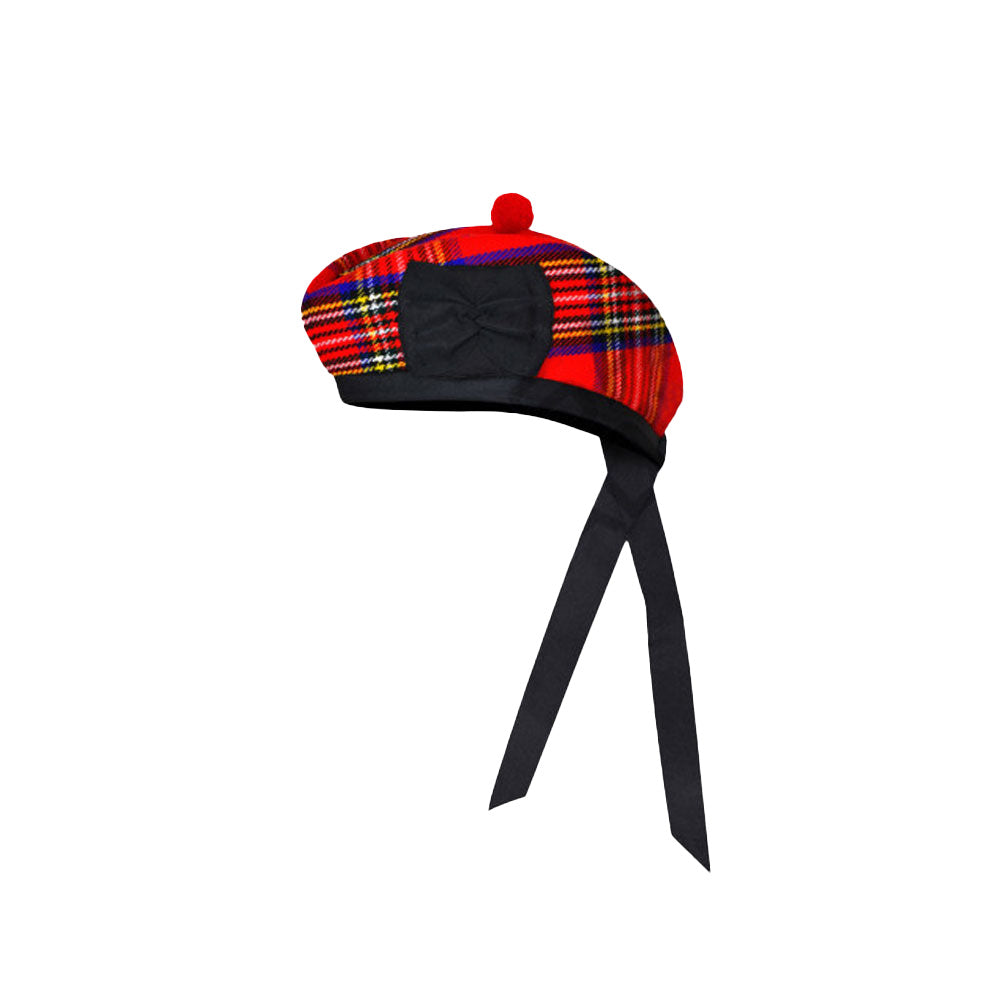 Scottish Royal Stewart Glengarry Hat with Red Pompom