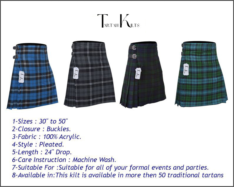 Men's 8 Yard Kilt for Men, Men's Deluxe Kilt, Scottish Tartan Kilt, Highland Wedding Kilt, Blue Ramsay Kilt