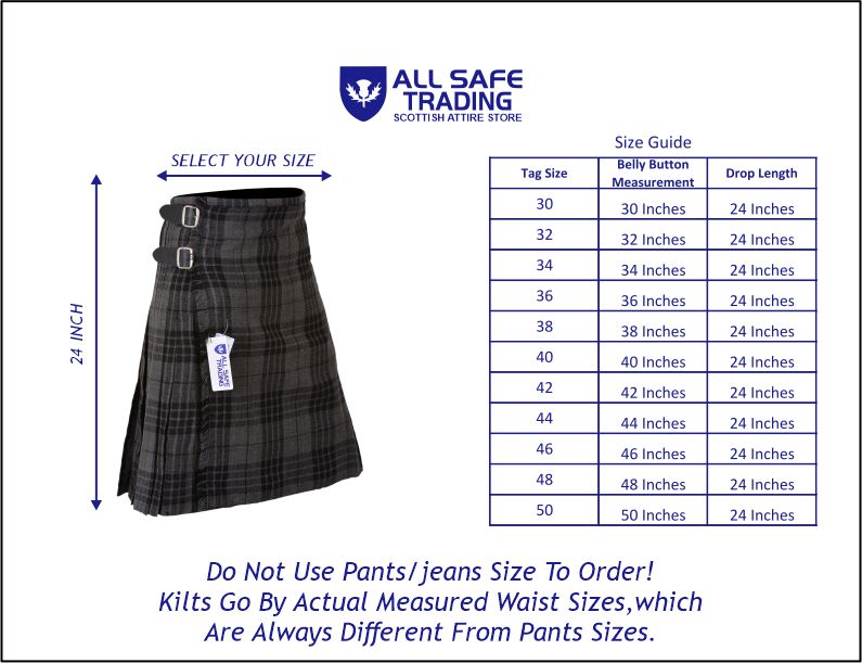 Men's 8 Yard Kilt for Men, Men's Deluxe Kilt, Scottish Tartan Kilt, Highland Wedding Kilt, Grey Watch Kilt