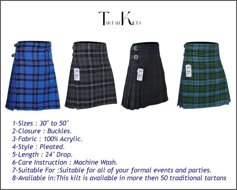 Men's 8 Yard Kilt for Men, Men's Deluxe Kilt, Scottish Tartan Kilt, Highland Wedding Kilt, Granite Kilt