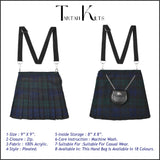 Traditional Scottish Women Tartan Bag Pleated Crossbody Purse - Adjustable Straps, Zip Closure Black Watch Tartan