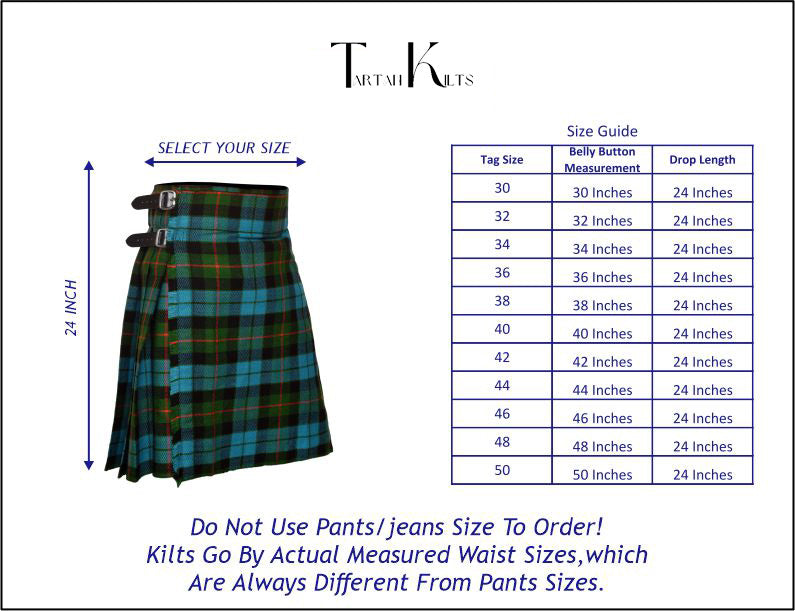 5 Yard Gunn Ancient Tartan Kilt sizes