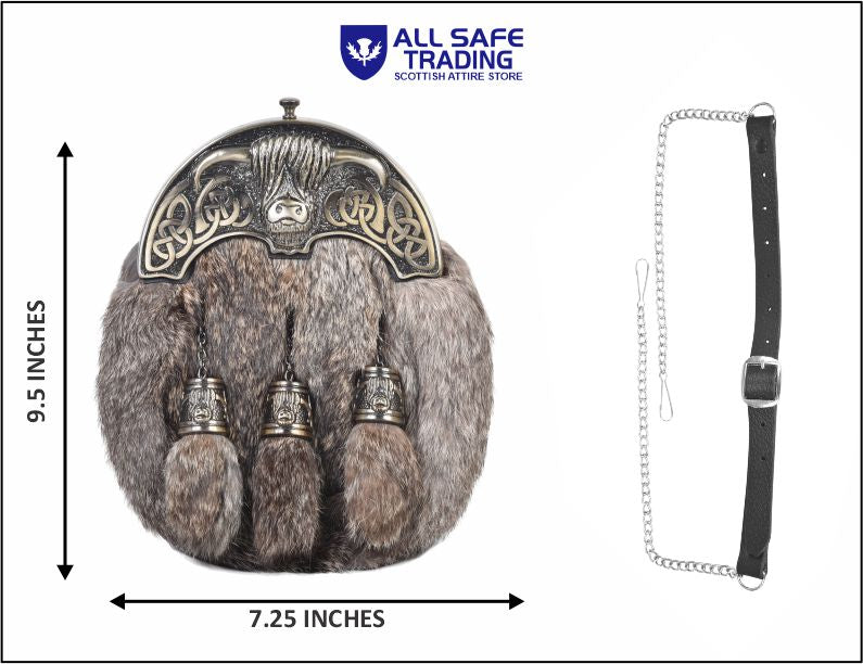 Premium Leather Sporran for Men - Ideal Kilt Accessories for Men, Scottish Kilt Sporran with Chain Belt Art # 2