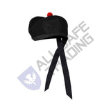 Scottish Black Wool Glengarry Hat with Red Pompom