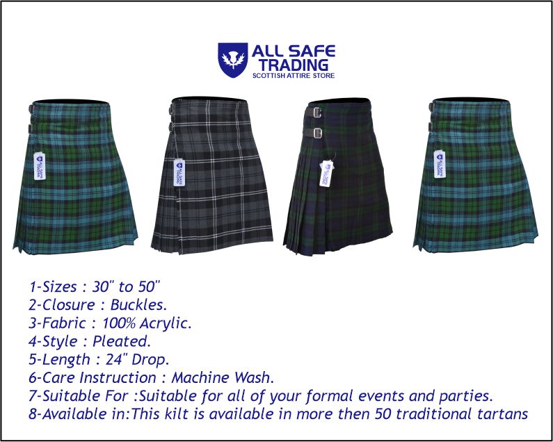 Men's 8 Yard Kilt for Men, Men's Deluxe Kilt, Scottish Tartan Kilt, Highland Wedding Kilt, Campbell Ancient Kilt