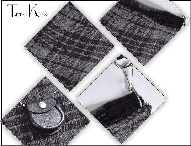 Traditional Scottish Women Tartan Bag Pleated Crossbody Purse - Adjustable Straps, Zip Closure Grey Tartan