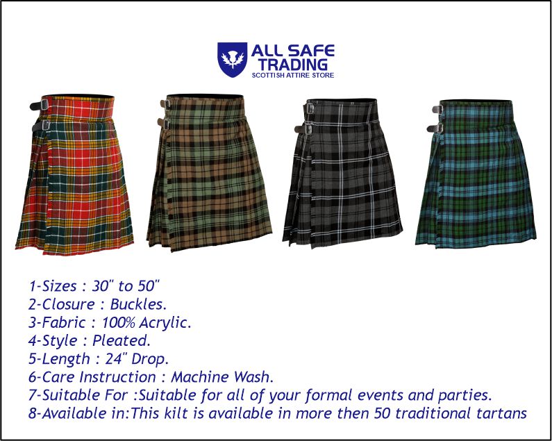 Men's 5 Yard Scottish Tartan Kilt, Highland Wedding Kilt, Buchanan Ancient Tartan Kilt