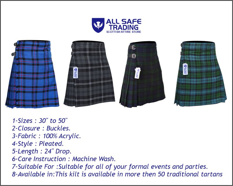 Men's 8 Yard Kilt for Men, Men's Deluxe Kilt, Scottish Tartan Kilt, Highland Wedding Kilt, Granite Kilt