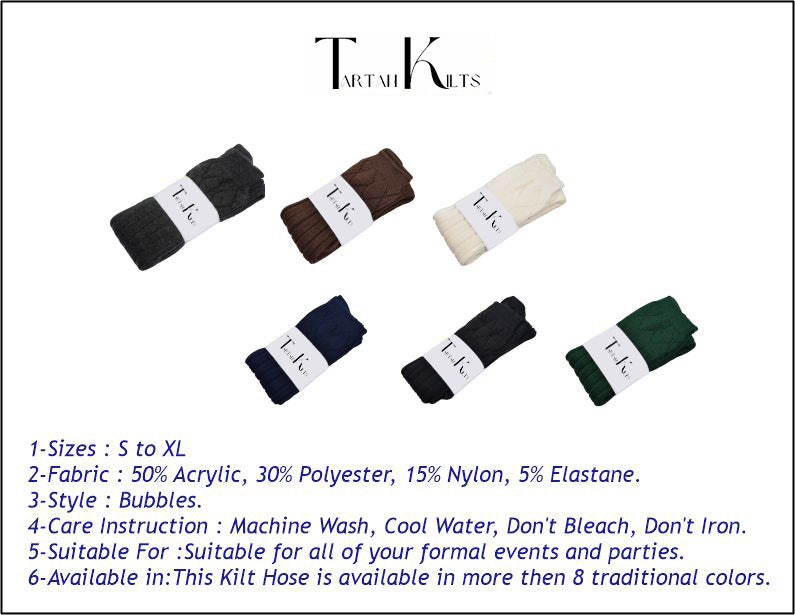 Scottish Square Kilt Hose for Men, Ribbed Socks for USA Shoe Sizes - Brown