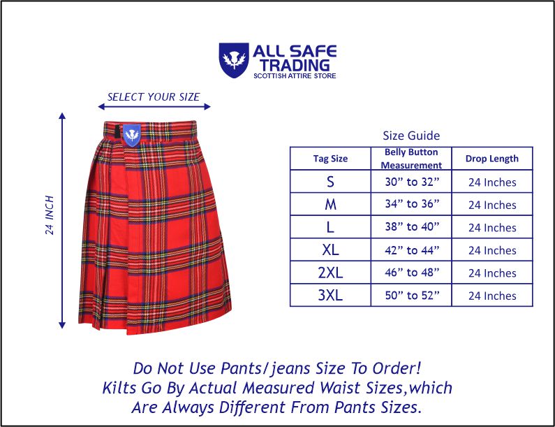Mens Kilt for Sports, Our Golf Kilt Perfect for Traditional Scottish Clothing, Royal Stewart Tartan Kilt