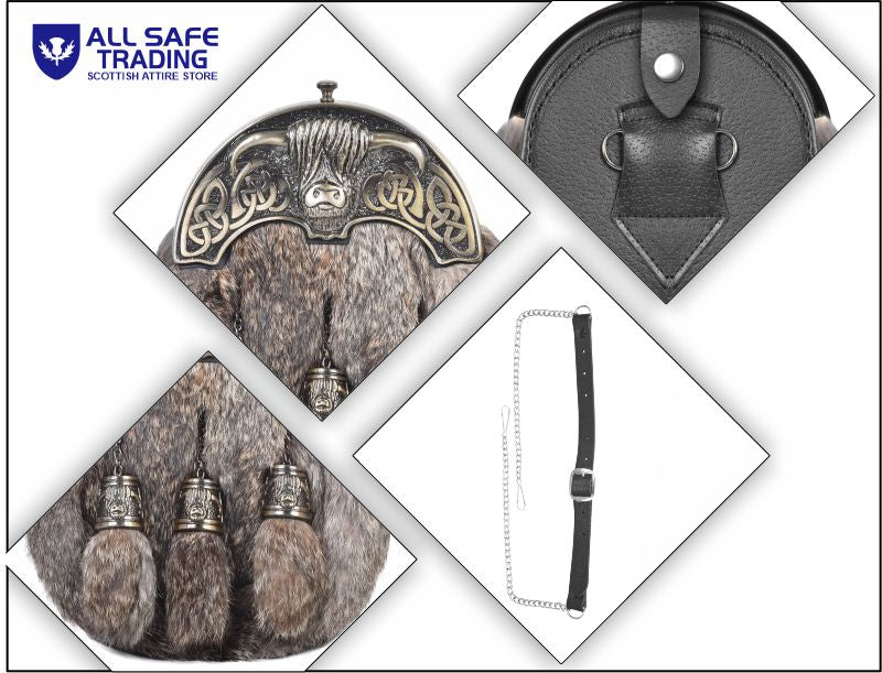 Premium Leather Sporran for Men - Ideal Kilt Accessories for Men, Scottish Kilt Sporran with Chain Belt Art # 2